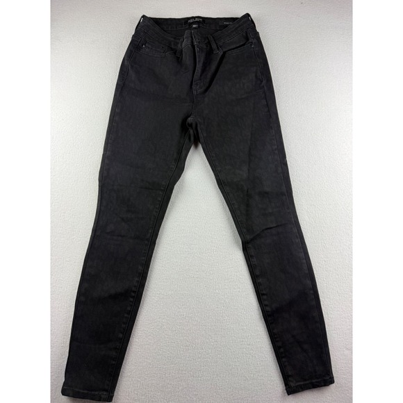Judy Blue Denim - Judy Blue Womens Black Leopard Print Skinny Fit Jeans High Rise Stretch 5/27